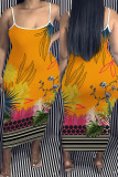 Sexy Casual Print Backless Spaghetti Strap Long Plus Size Dresses
