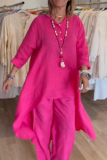 Casual Daily Solid Asymmetrical O Neck Long Sleeve Two Pieces