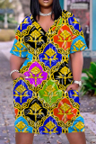 Casual Print Basic V Neck Short Sleeve Short Sleeve Dress