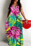 Sexy Casual Print Backless Spaghetti Strap Long Dresses