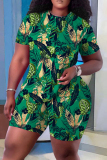 Casual Print Basic O Neck Plus Size Two Pieces