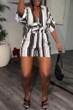 Casual Street Daily Simplicity Striped Printing V Neck Regular Jumpsuits