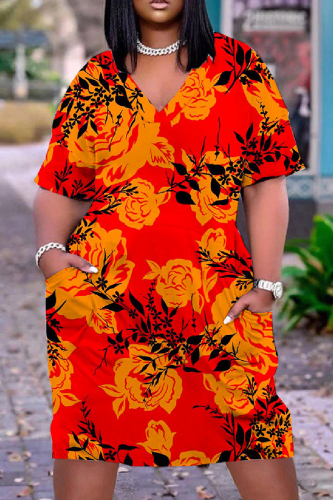 Casual Print Patchwork V Neck Short Sleeve Short Sleeve Dress