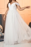 Sexy Formal Solid Patchwork V Neck Long Plus Size Dresses