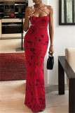 Sexy Print Backless Spaghetti Strap Long Dresses