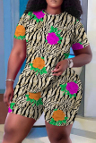 Casual Print Basic O Neck Plus Size Two Pieces