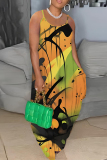Sexy Casual Print Backless Spaghetti Strap Long Dresses