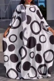 Casual Dot Print Basic O Neck One Step Skirt Plus Size Dresses (With Headscarf)