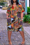 Casual Print Patchwork V Neck Short Sleeve Short Sleeve Dress