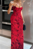 Sexy Print Backless Spaghetti Strap Long Dresses