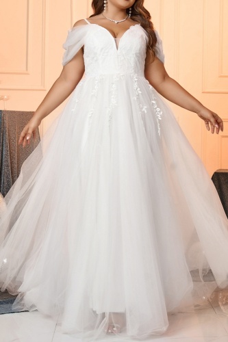 Sexy Formal Solid Patchwork V Neck Long Plus Size Dresses