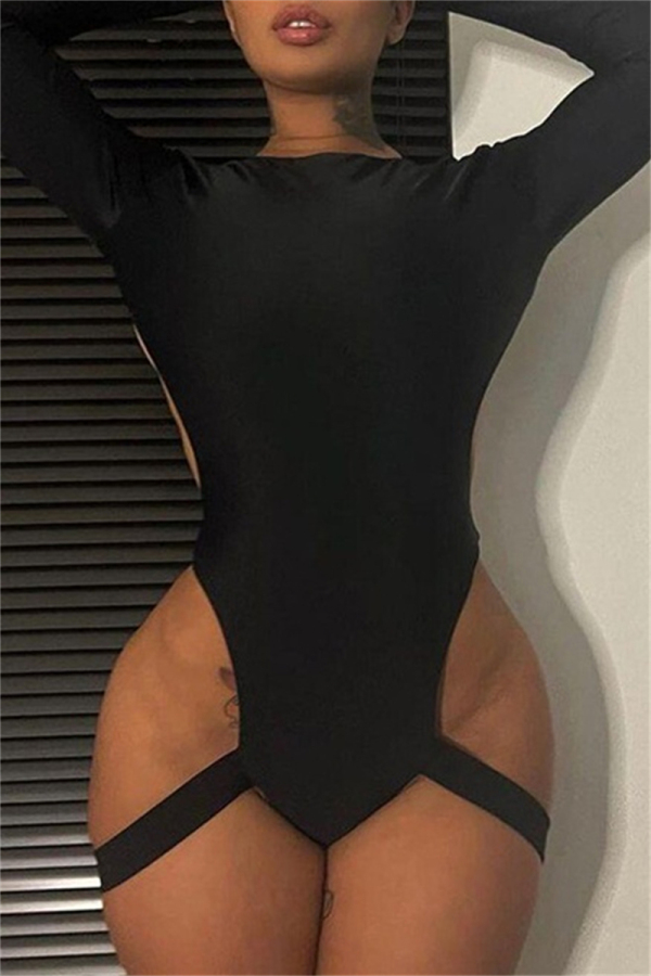 Sexy Solid Patchwork Backless O Neck Skinny Bodysuits