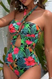 Sexy Print Bandage Hollowed Out Backless Swimwears (With Paddings)