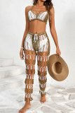 Crochet Deep V Neck Sleeveless Halter Halter Bikini Top Vacation Beach Cutout Slim Fit Pant Matching Set