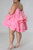 Sexy Casual Solid Patchwork Backless Flounce Spaghetti Strap Sleeveless Plus Size Dresses