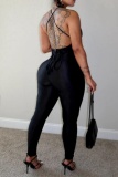 Sexy Solid Backless Cross Straps Spaghetti Strap Skinny Jumpsuits