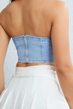 Sexy Casual Solid Backless Zipper Strapless Tops