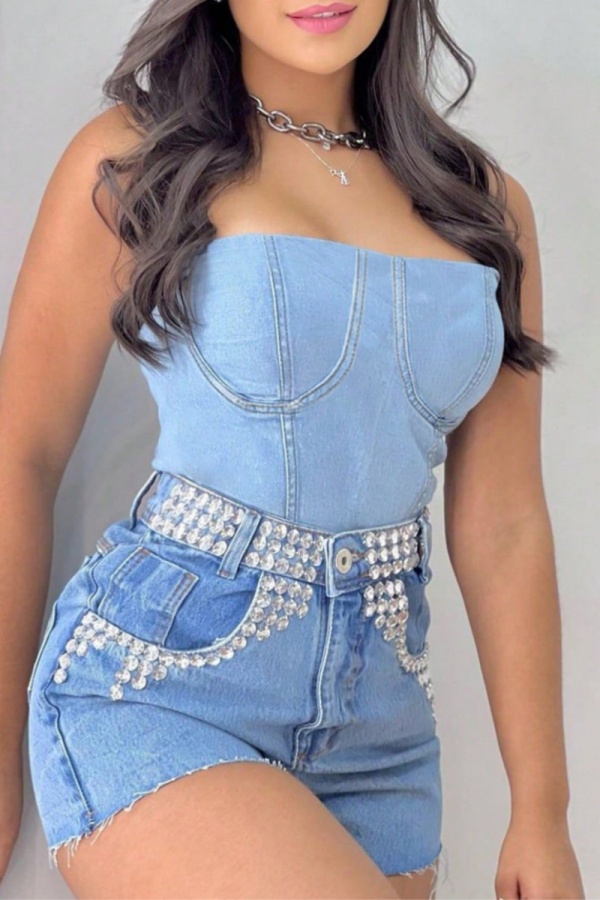 Sexy Casual Solid Backless Zipper Strapless Tops