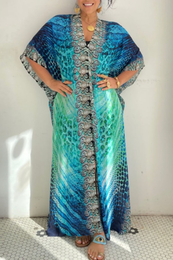 Casual Print Patchwork Swimwears Cover Up (Subject To The Actual Object)