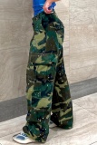 Casual Camouflage Print Patchwork Straight Mid Waist Conventional Full Print Trousers