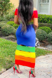Rainbow Sexy Bodycorn Hollowed Out Off the Shoulder Long Maxi Dresses