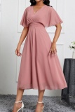 Casual Solid Patchwork V Neck Short Sleeve Dresses