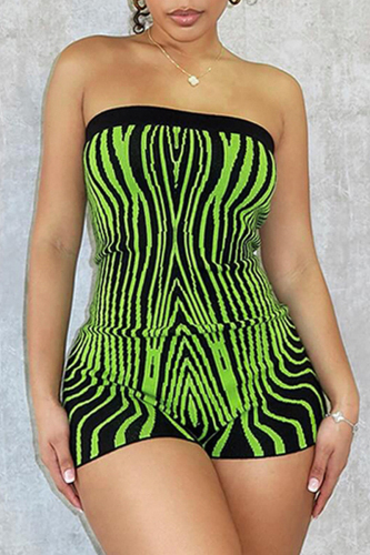 Street Print Patchwork Backless Strapless Skinny Rompers
