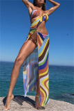Sexy Print Bandage Slit Asymmetrical Spaghetti Strap Beach Dresses