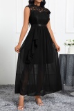 Casual Solid Patchwork Half A Turtleneck Long Dresses