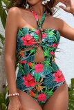 Sexy Print Bandage Hollowed Out Backless Swimwears (With Paddings)