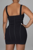 Casual Solid Patchwork Backless Spaghetti Strap Sleeveless Skinny Denim Skirts