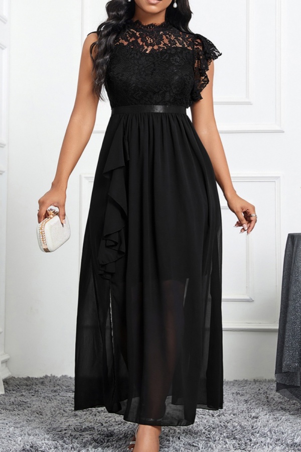 Casual Solid Patchwork Half A Turtleneck Long Dresses