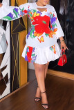 Casual Sweet Street Daily Elegant Mixed Printing Printing Contrast O Neck Dresses