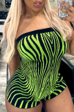 Street Print Patchwork Backless Strapless Skinny Rompers