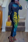 Sexy Print See-through O Neck Long Dresses