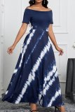 Casual Print Patchwork Off the Shoulder Long Dresses