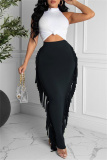 Casual Solid Tassel Patchwork Skinny High Waist Conventional Patchwork Skirts