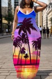 Sexy Casual Print Backless Spaghetti Strap Long Dresses