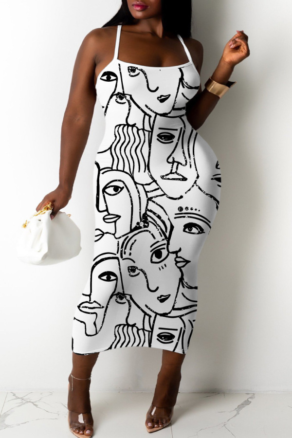 Sexy Casual Print Backless Spaghetti Strap Sleeveless Dresses