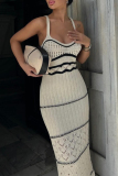 Sexy Striped Contrast Weave Square Collar One Step Skirt Dresses
