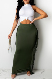 Casual Solid Tassel Patchwork Skinny High Waist Conventional Patchwork Skirts