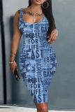 Casual Print Basic U Neck Vest Dresses
