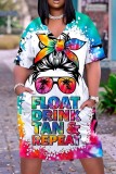Casual Print Basic V Neck Short Sleeve Short Sleeve Dress