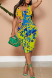 Casual Print Basic U Neck Vest Dresses