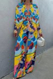 Casual Print Patchwork Buttons Turndown Collar Long Sleeve Two Pieces