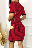 Celebrities Elegant Striped Print Buttons V Neck Wrapped Skirt Dresses