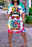 Casual Print Basic V Neck Short Sleeve Short Sleeve Dress