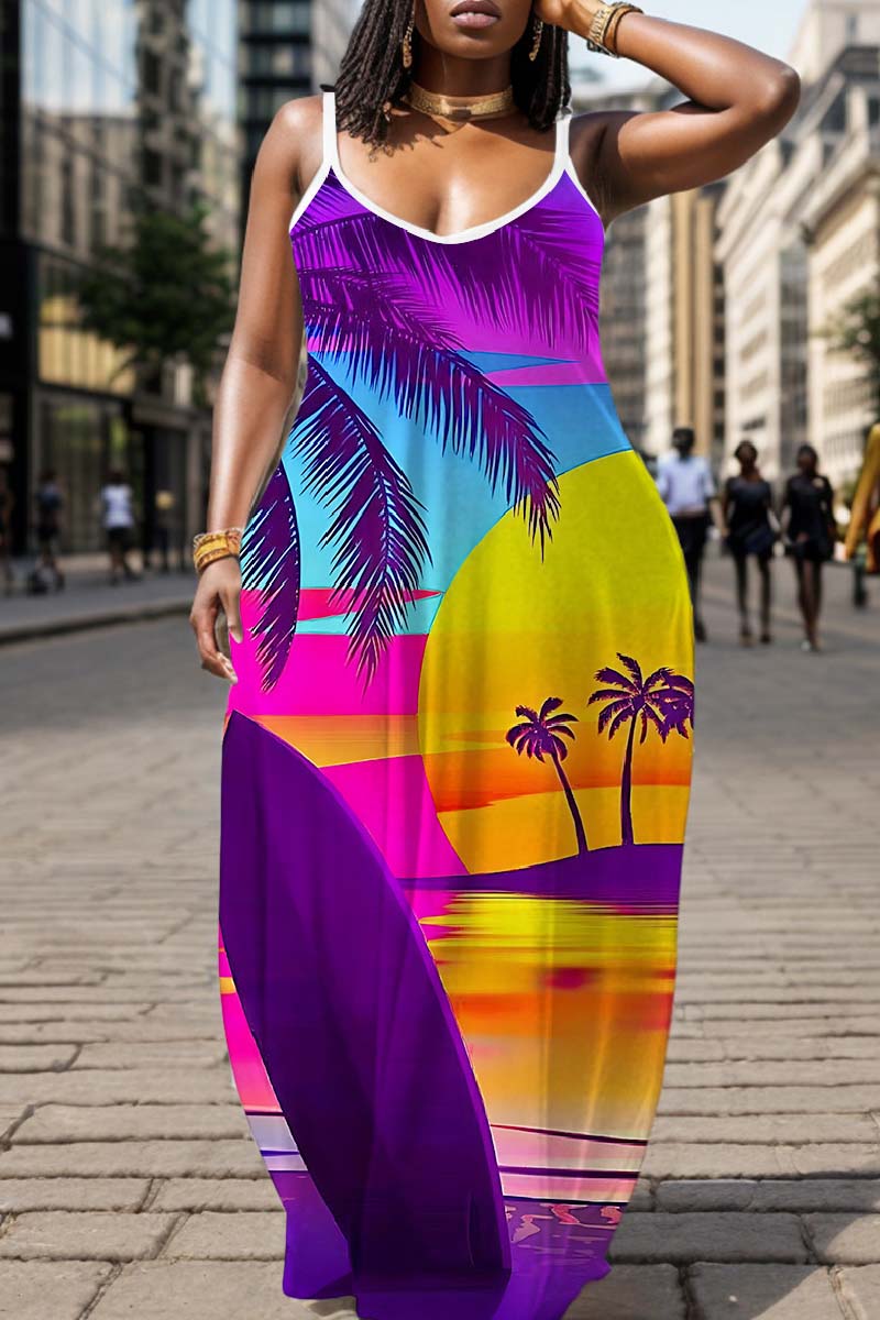Vacation Sleeveless Wrap Solid Color U-Neck Maxi Dress