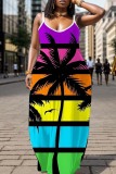 Rainbow U Neck Backless Vacation Spaghetti Strap Long Maxi Dresses