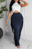 Casual Solid Tassel Patchwork Skinny High Waist Conventional Patchwork Skirts